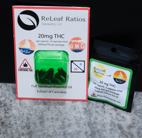 Releaf- GMO- THC Capsules- 20 mg- 2 pk