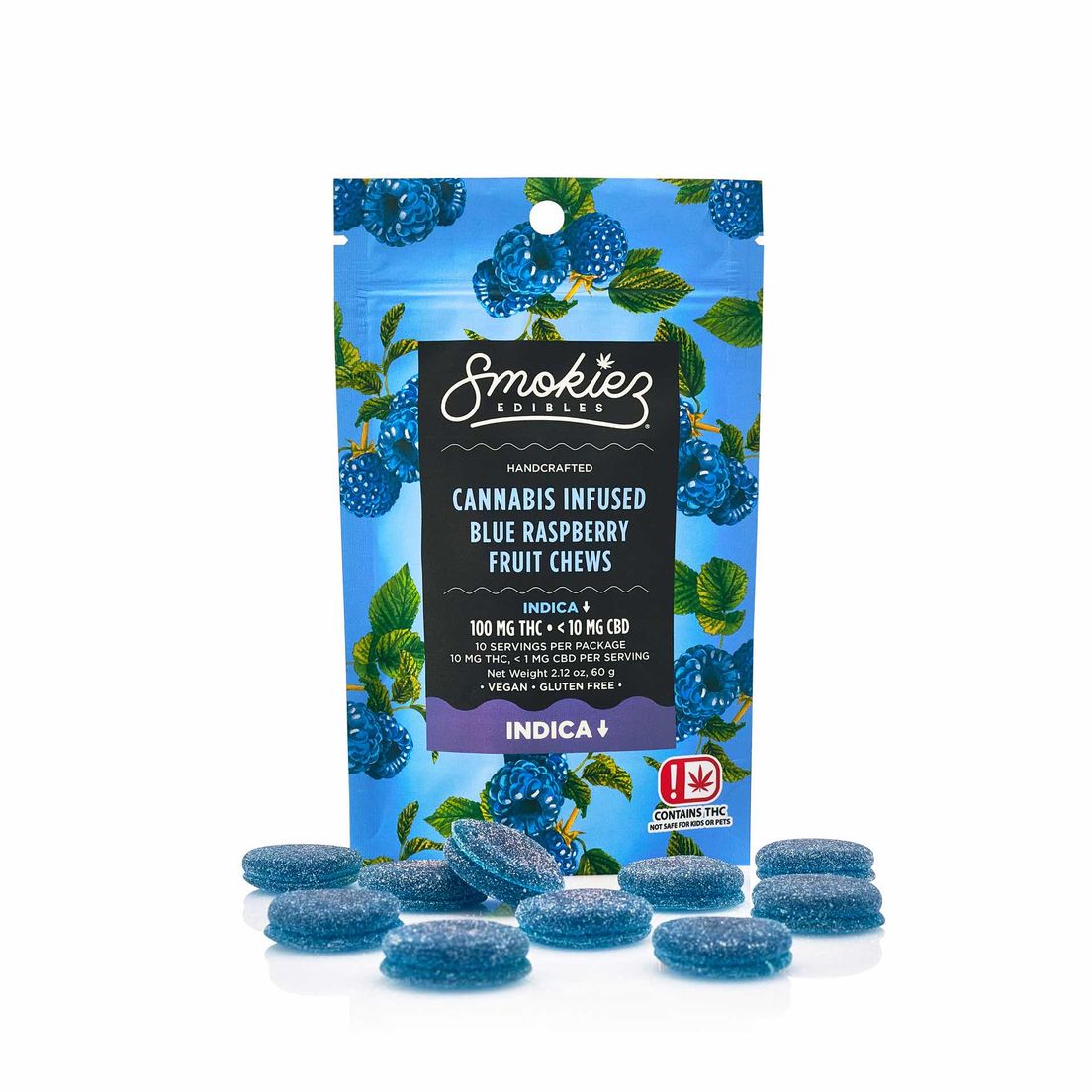 Blue Raspberry Indica 100mg THC Fruit Chews
