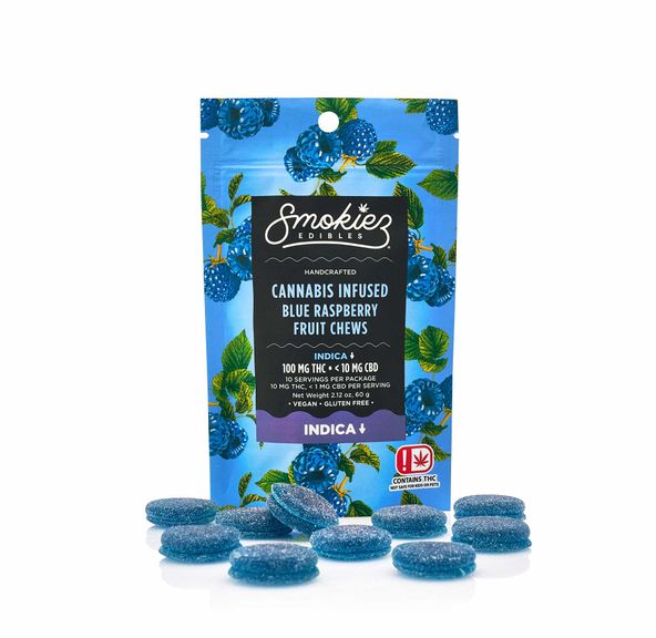 Blue Raspberry Indica 100mg THC Fruit Chews