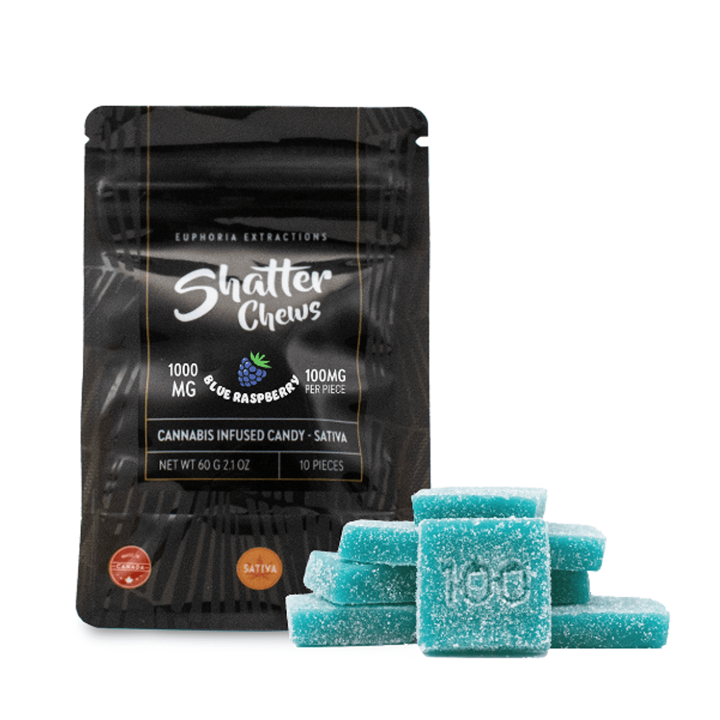 1000mg Indica Blue Raspberry Shatter Chews by Euphoria Extractions (100mg x10)