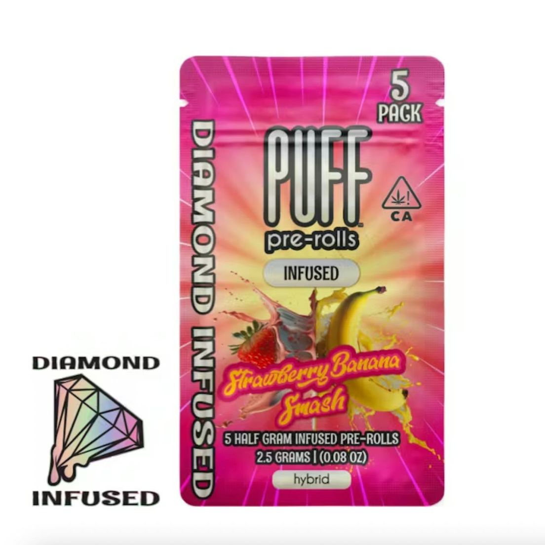 PUFF - Strawberry Banana Smash - 5pk Diamond Infused Prerolls - 2.5g