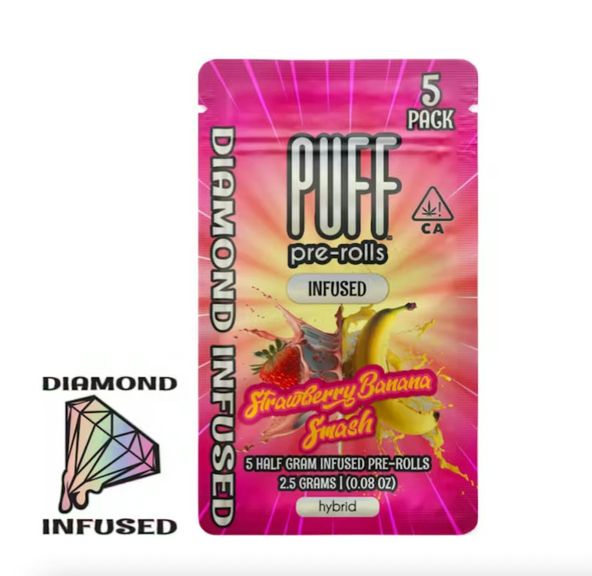 PUFF - Strawberry Banana Smash - 5pk Diamond Infused Prerolls - 2.5g