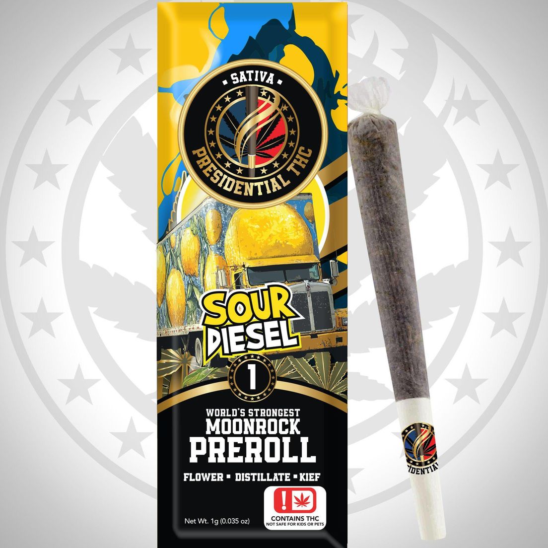 PRESIDENTIAL THC SOUR DIESEL MOONROCK PREROLL 1G