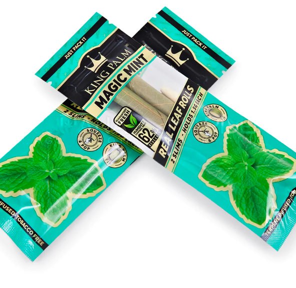 Rolling Papers- KING PALM Natural Leaf Slim Blunt Wraps - Magic Mint Flavor | 100mm