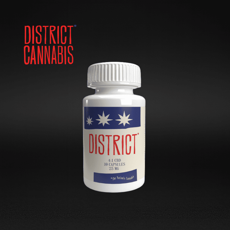 District Cannabis | Capsules | 1:1 THC:CBD | 12.5mg THC : 12.5mg CBD | 10-Pack (125mg Total THC & 125mg Total CBD)