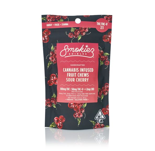 Smokiez Fruit Chews Sour Cherry 100mg THC / 50mg THCv 2:1