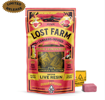 KIVA LOST FARM PINK LEMONADE X DURBAN POISON GUMMIES 46G SATIVA