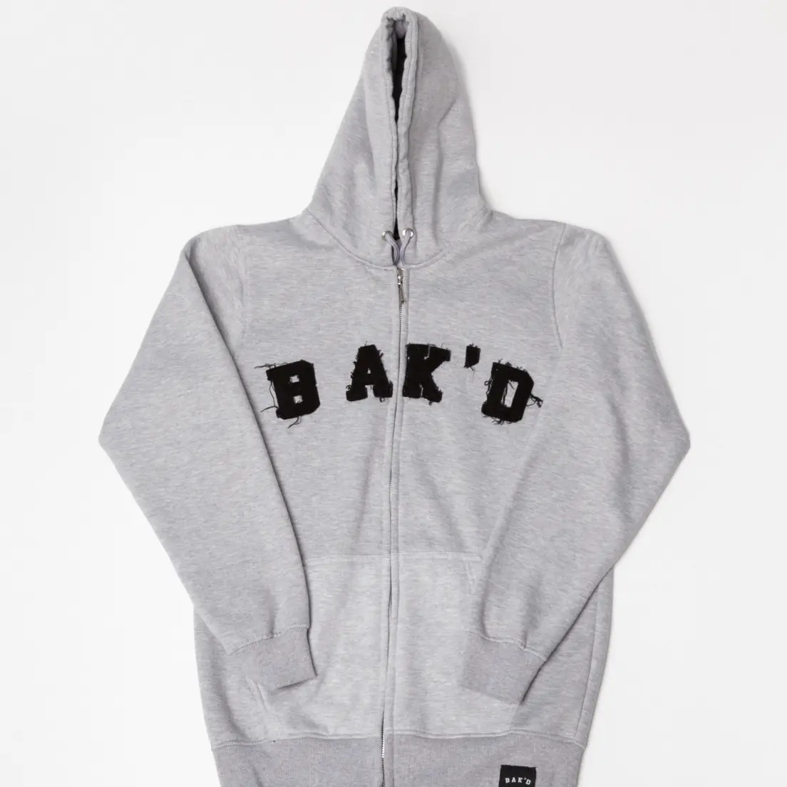 Bak'd Classic Distressed Letter Zip Up Hoodie (Gray)