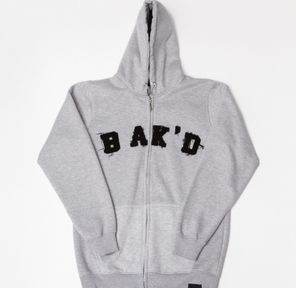 Bak'd Classic Distressed Letter Zip Up Hoodie (Gray)