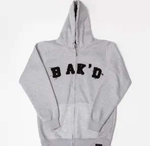 Bak'd Classic Distressed Letter Zip Up Hoodie (Gray)
