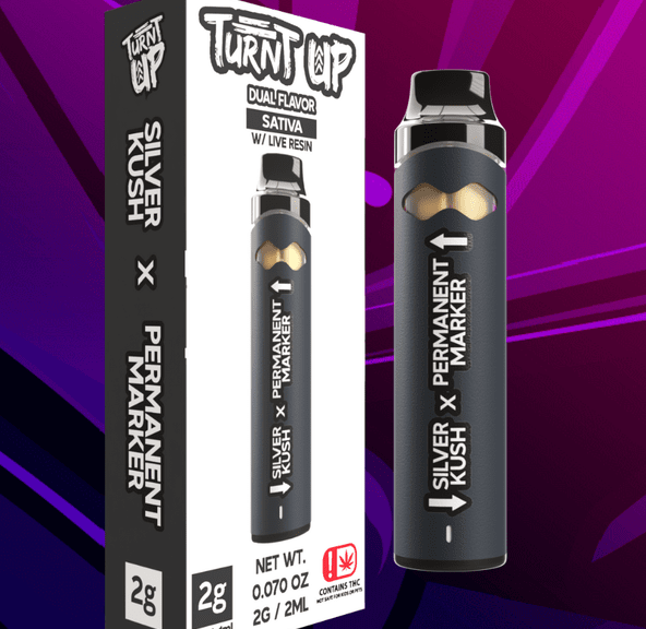 TURNT UP 2G DUAL CHAMBER DISPOSABLE- SILVER KUSH X PERMANENT MARKER