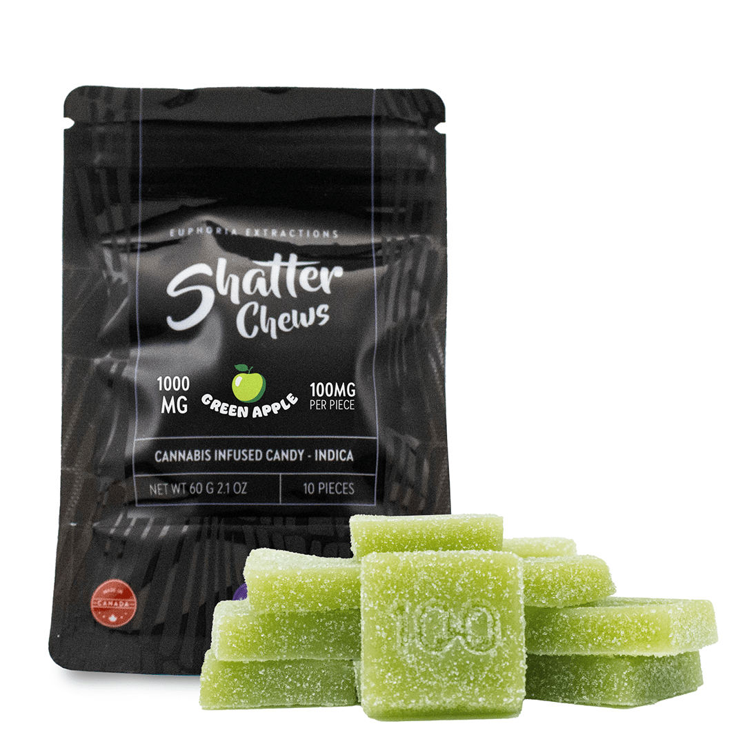 1000mg Indica Green Apple Shatter Chews by Euphoria Extractions (100mg x10)