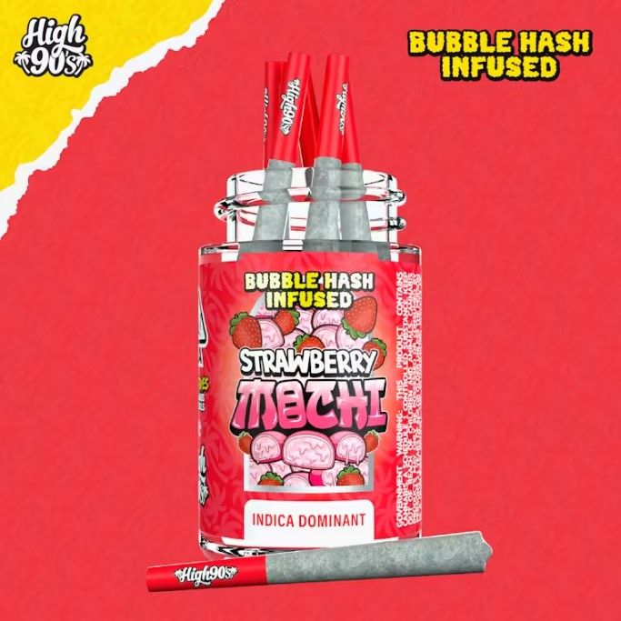 Strawberry Mochi - High Fives Bubble Hash Infused Pre-Rolls 5 Pack