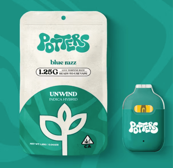 1.25g Blue Razz (Indica - Hybrid) Ready-to-Use Live Resin Vape - Potters