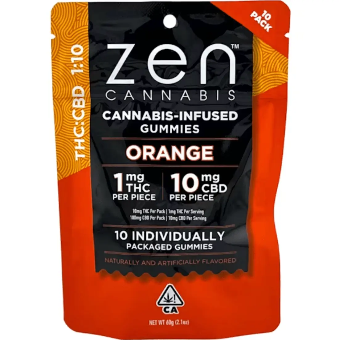 1:10 Orange 10mgTHC/100mgCBD 10 Pack Gummies 60.00 g