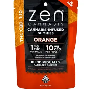 1:10 Orange 10mgTHC/100mgCBD 10 Pack Gummies 60.00 g