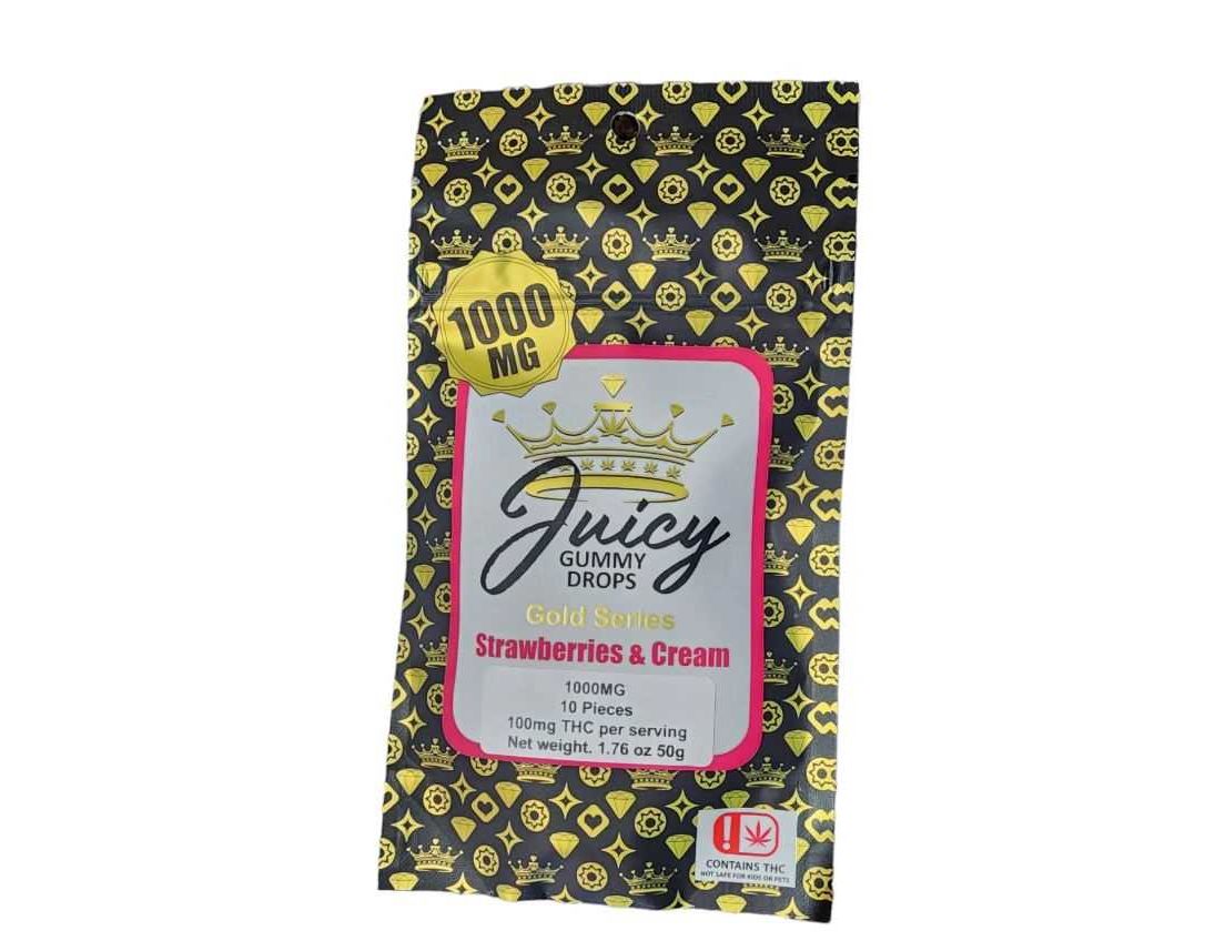 Juicy Strawberries & Cream 1000mg-10 count Gummy Drops-Gold Series
