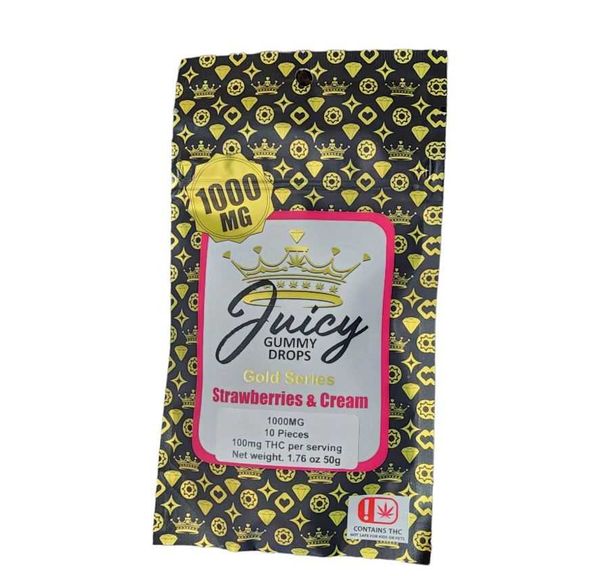 Juicy Strawberries & Cream 1000mg-10 count Gummy Drops-Gold Series