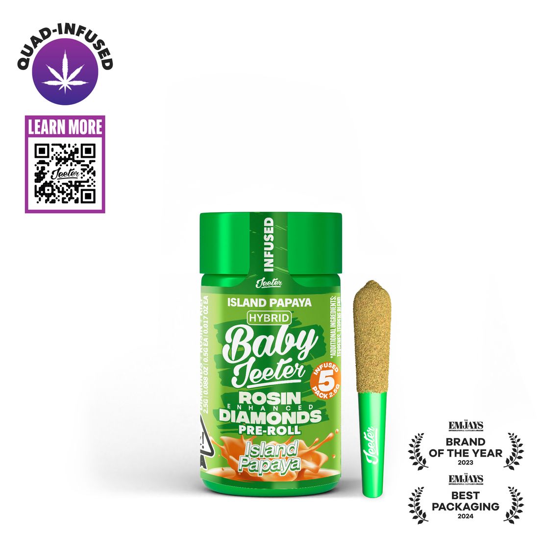Jeeter - Baby - Quad Infused Prerolls - 5 Pack - 2.5g - Island Papaya