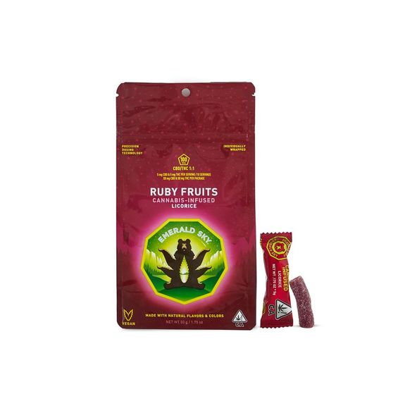 Emerald Sky Licorice Hybrid Ruby Fruit 1:1 CBD/THC 100mg 10-Pack