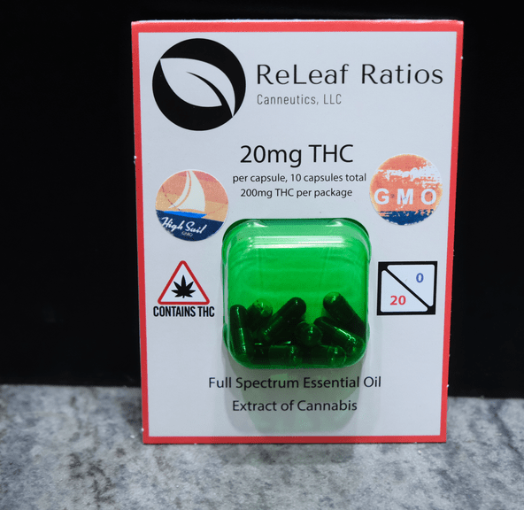 Releaf- GMO- THC Capsules- 20 mg- 10 pk