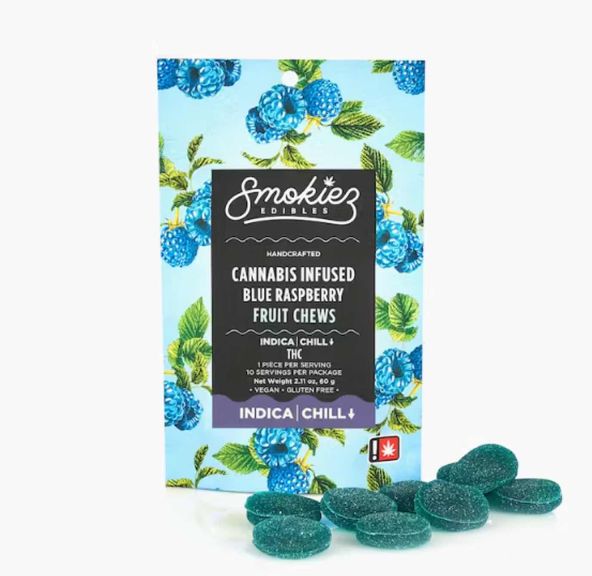 Blue Raspberry Indica 100mg THC Fruit Chews