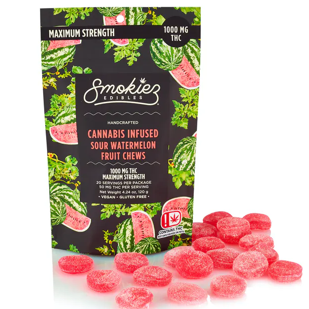 Sour Watermelon - Hybrid - 1000mg THC Fruit Chews - OK