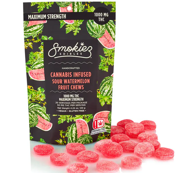 Sour Watermelon - Hybrid - 1000mg THC Fruit Chews - OK