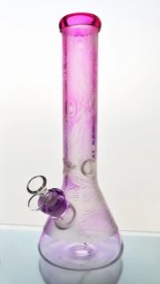 #218 - 14" TWO TONE BEAKER WITH PEACOCK FEATHER DECALS 7MM THICK