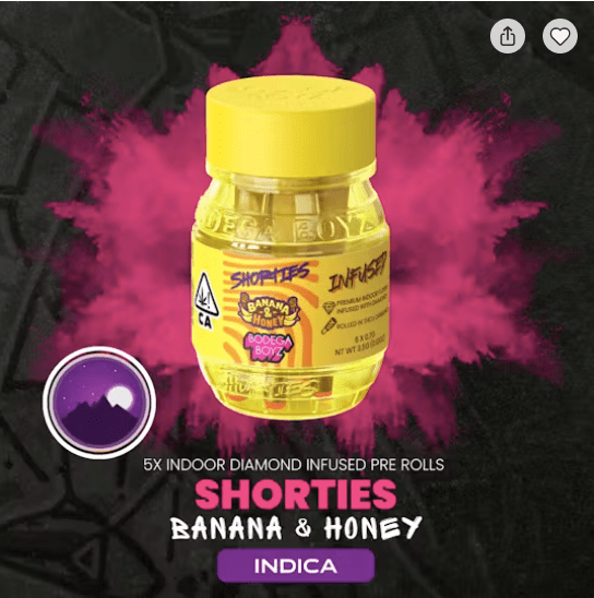 Bodega Boyz Shorties Bananas & Honey | 5 infused prerolls per Barrel: (INDICA) OK