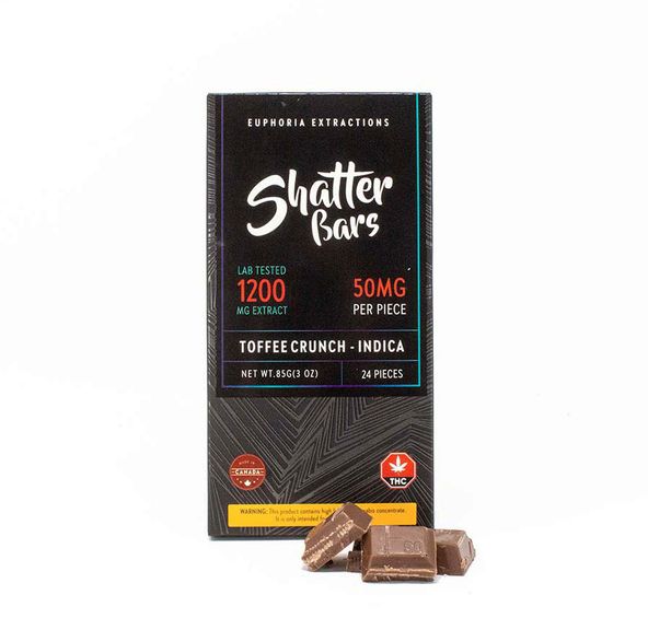 1200mg Indica Toffee Crunch Shatter Bar by Euphoria Extractions