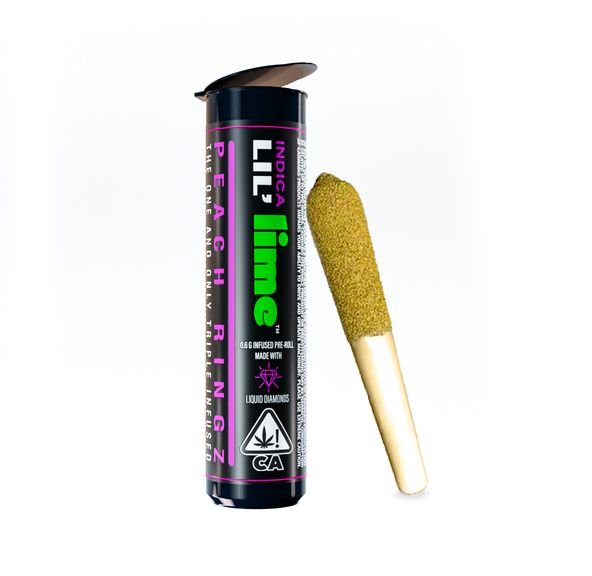 Diamond & Hash Infused Lil' Lime (.6g Mini Pre Roll) - Peach Ringz,