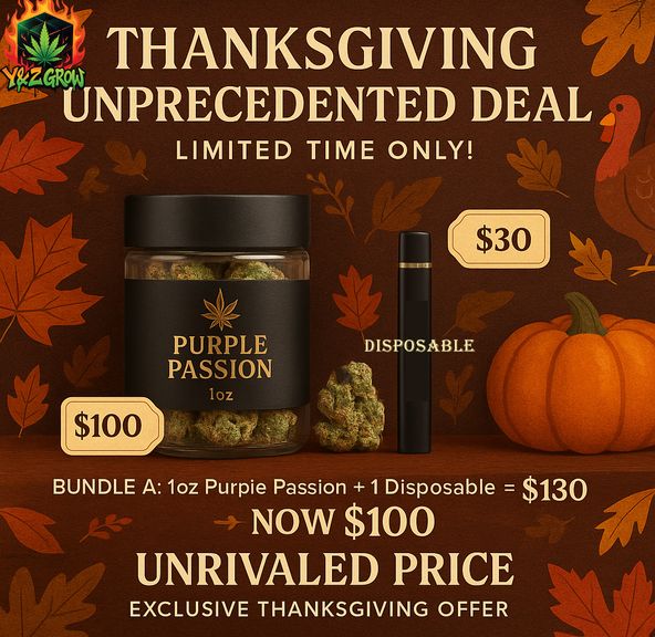 ? Thanksgiving Fire Bundle A – 1 oz Purple Passion + 1g Liquid Diamond Dispo