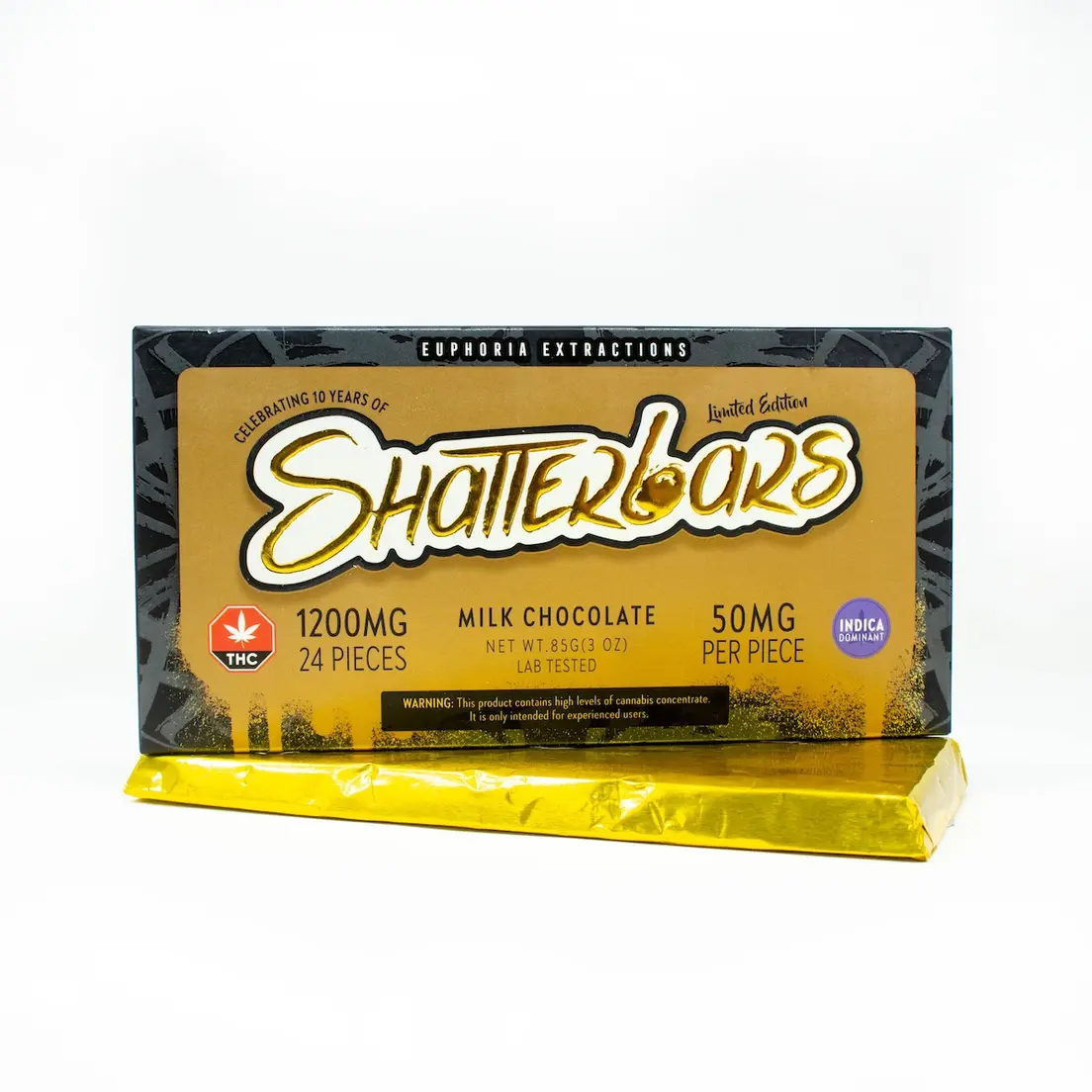 1200mg Indica Milk Chocolate Shatter Bar by Euphoria Extractions GOLDEN TICKET INSIDE
