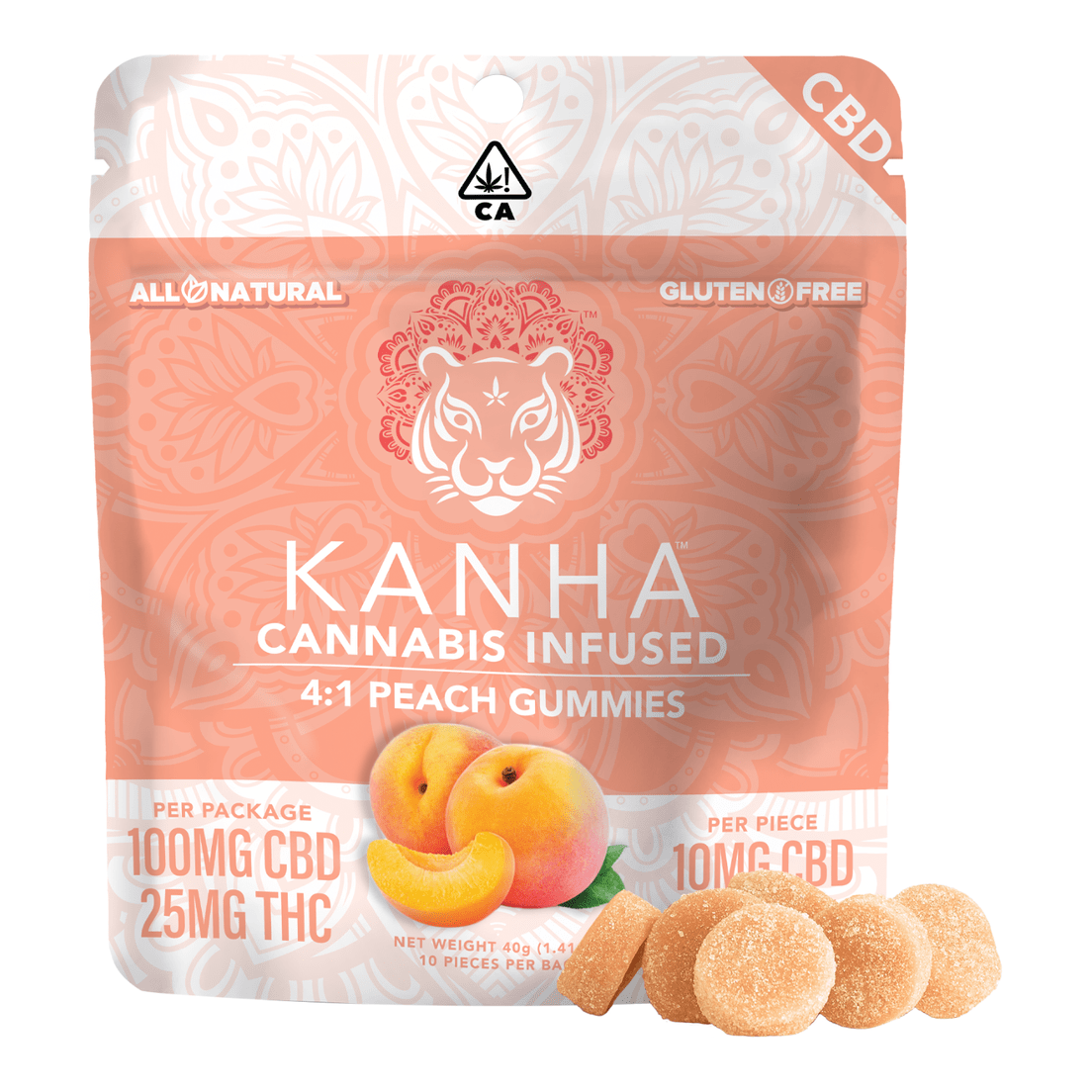 Kanha | Gummies | 10pc | 4:1 CBD/THC | Peach