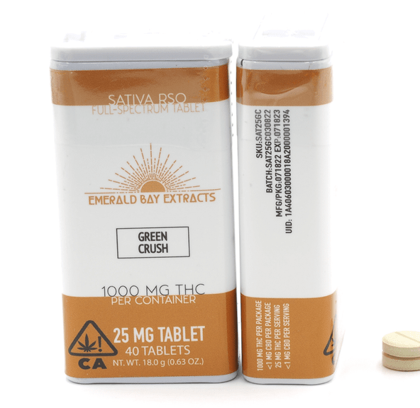 Emerald Bay Extracts 25mg RSO Tablets - Sativa - Green Crush - 1000mg Package