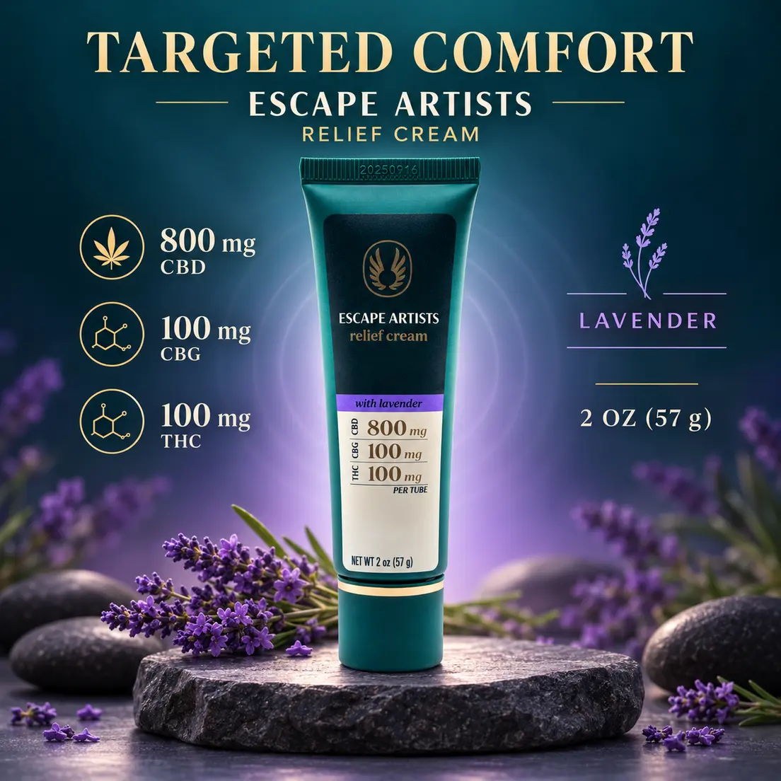 Escape Artists - Relief Cream - 2.0oz Tube - Lavender