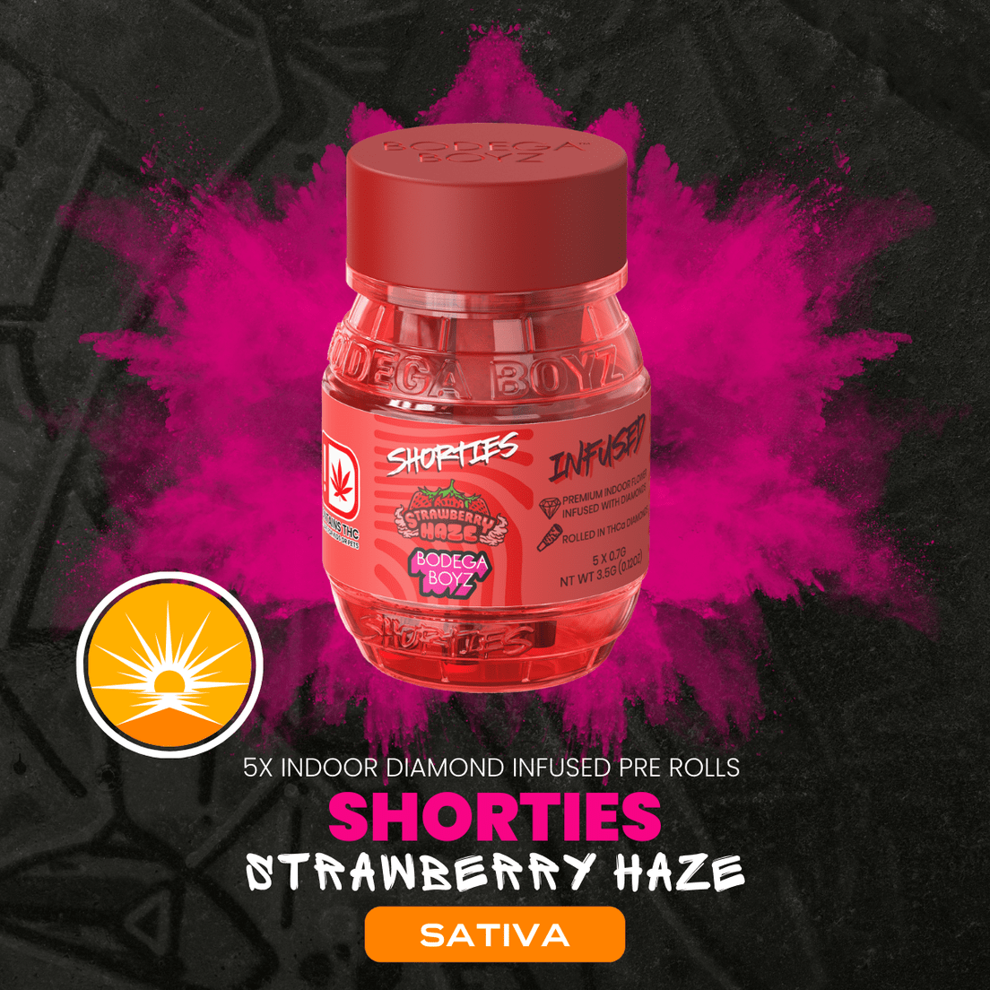 BODEGA BOYZ SHORTIES STRAWBERRY HAZE 5 PACK DIAMOND INFUSED PREROLLS 3.5G