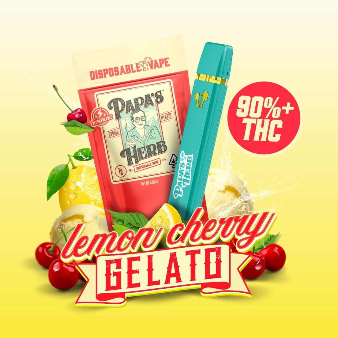 Papa's Herb - 1g Lemon Cherry Gelato Disposable Vape Cartridge 1g