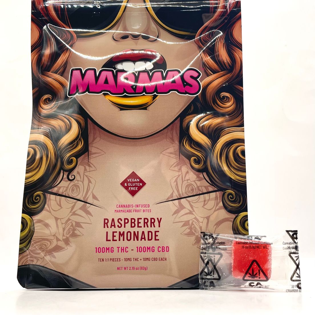PRE-ORDER ONLY 1: 1 THC: CBD Raspberry Lemonade Vegan Fruit Bites - Marmas
