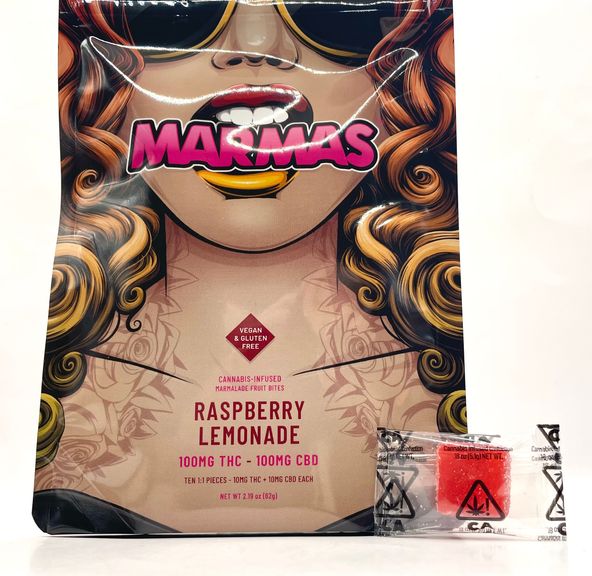 PRE-ORDER ONLY 1: 1 THC: CBD Raspberry Lemonade Vegan Fruit Bites - Marmas