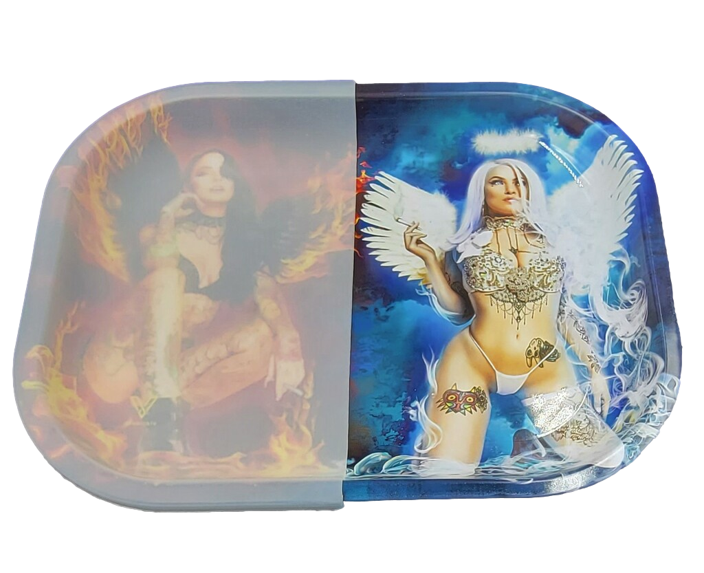 10.5" x 6.25" Metal Rolling Tray with 1/2 Removable Silicone Cover (oil or Bud)