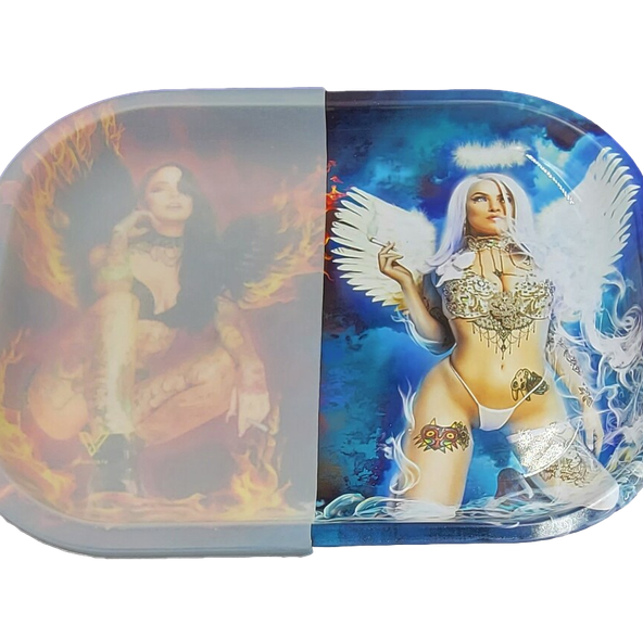 10.5" x 6.25" Metal Rolling Tray with 1/2 Removable Silicone Cover (oil or Bud)