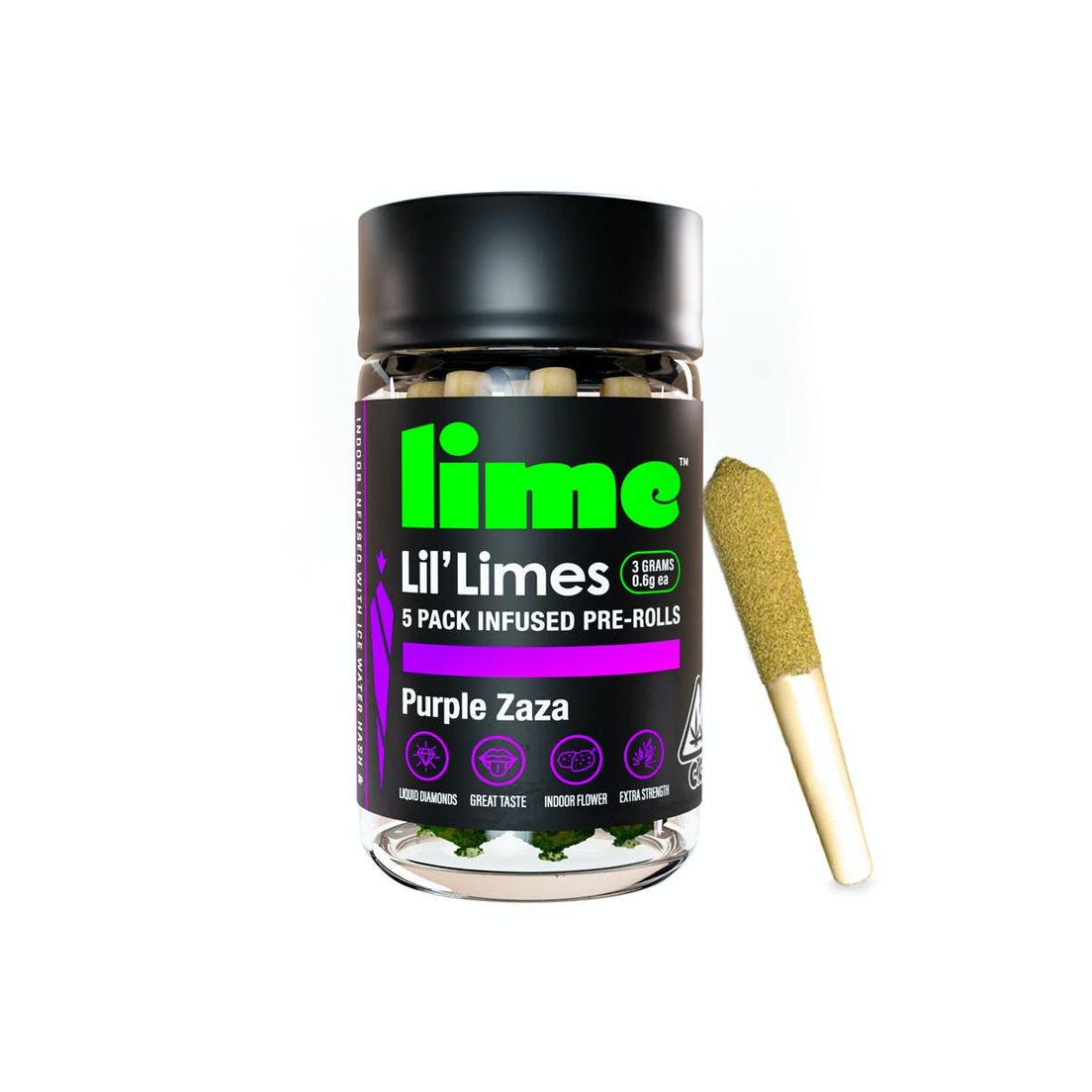Diamond & Hash Infused Lil' Limes (.6g x 5 Mini Pre Rolls) | Purple Zaza