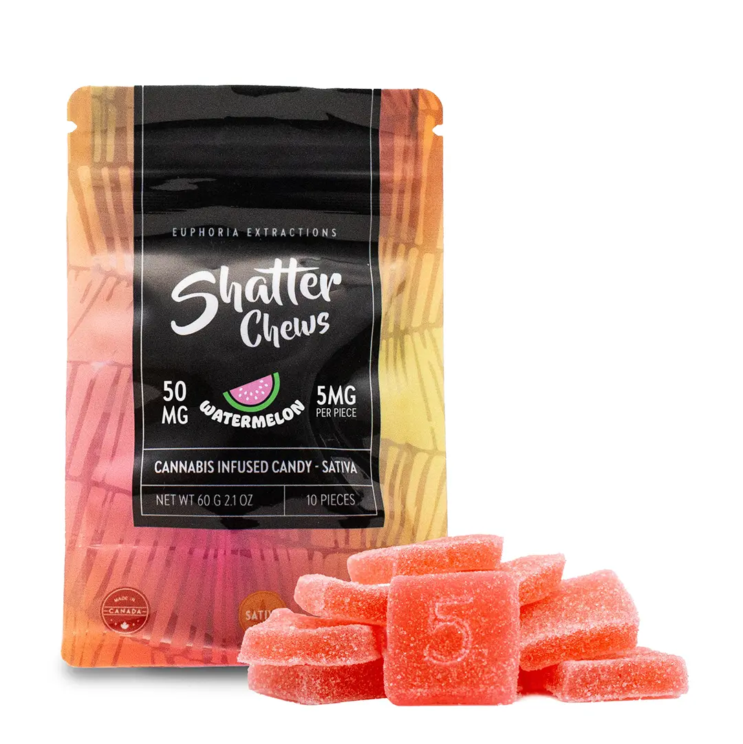 50mg Sativa Watermelon Shatter Chews by Euphoria Extractions (5mg x10)