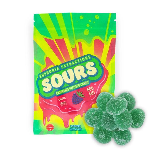 600MG THC Sour Gummies - Sativa Blue Raspberry - Euphoria Extractions