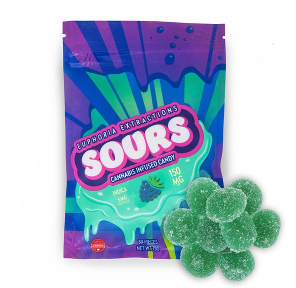 150mg Indica Blue Raspberry Sours by Euphoria Extractions (5mgx30)