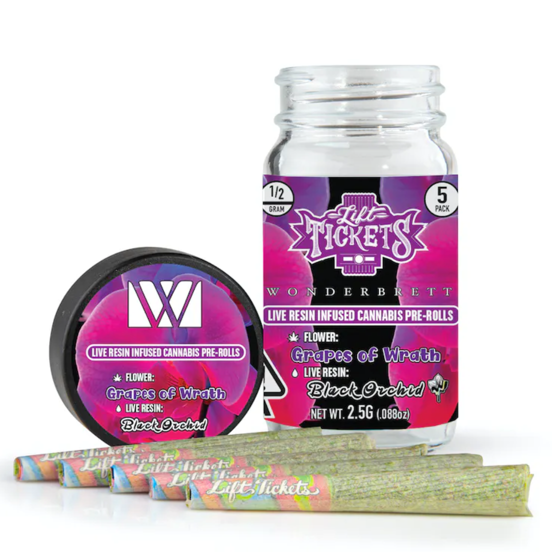 Lift Tickets 5pk Prerolls - Grapes of Wrath x Black Orchid 39%