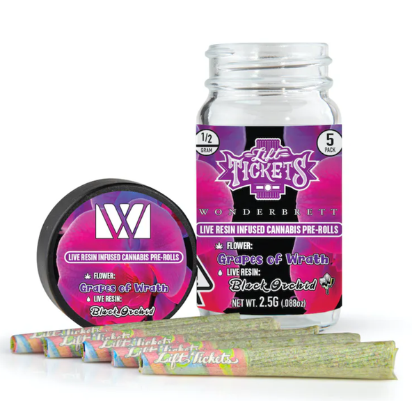 Lift Tickets 5pk Prerolls - Grapes of Wrath x Black Orchid 39%