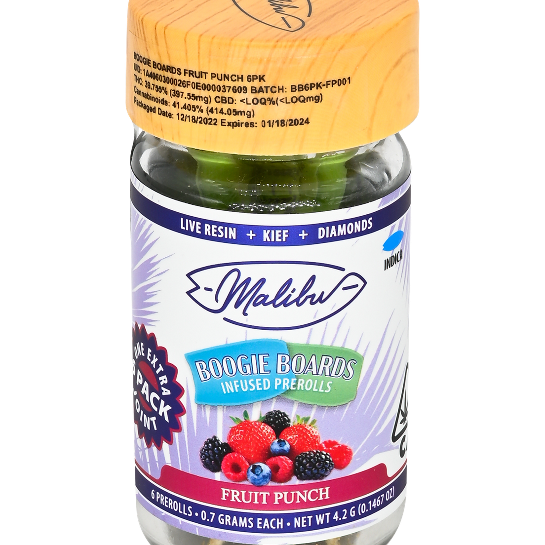 Malibu Premium Cannabis - Boogie Boards 6pk Infused Pre Rolls - Fruit Punch 4.2g